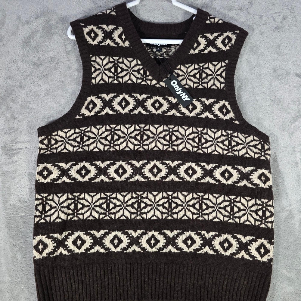 Only‎ NY Fair Isle Sweater Vest Knit Sleeveless Brown Patterned Small